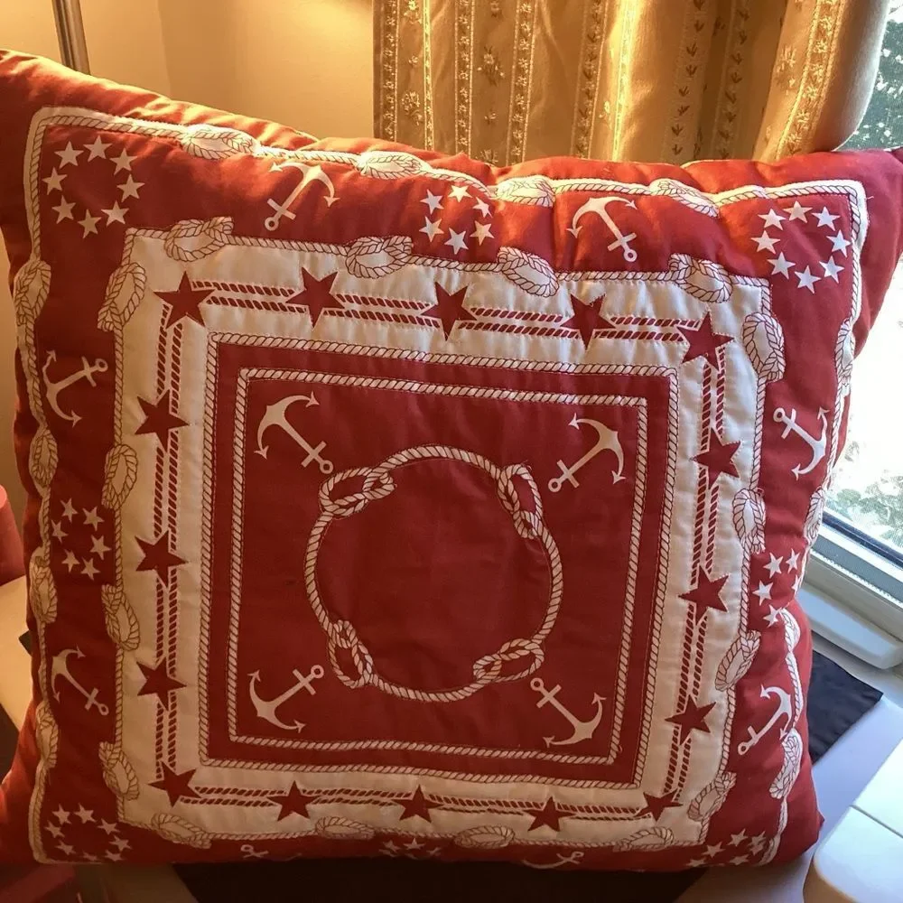 Hand Cafted New With Tag. Nautical Red and Cream Throw Pillow